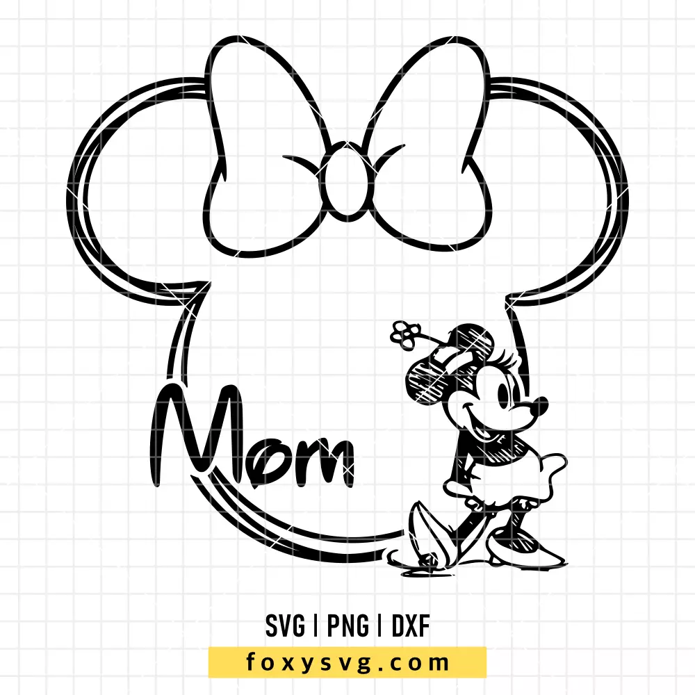 Mom Minnie Outline Sketch SVG, PNG | Disney SVG Cut File for Cricut & Silhouette
