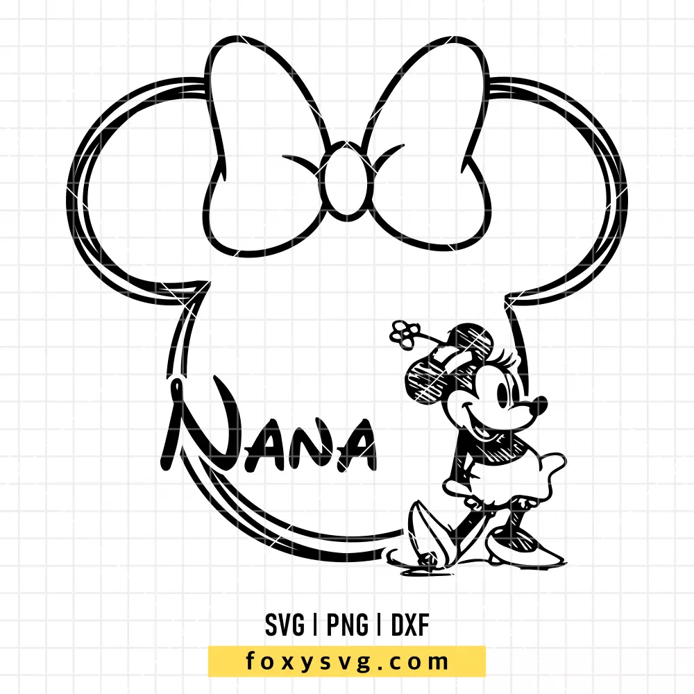 Nana Minnie Outline Sketch SVG, PNG | Disney SVG Cut File for Cricut & Silhouette