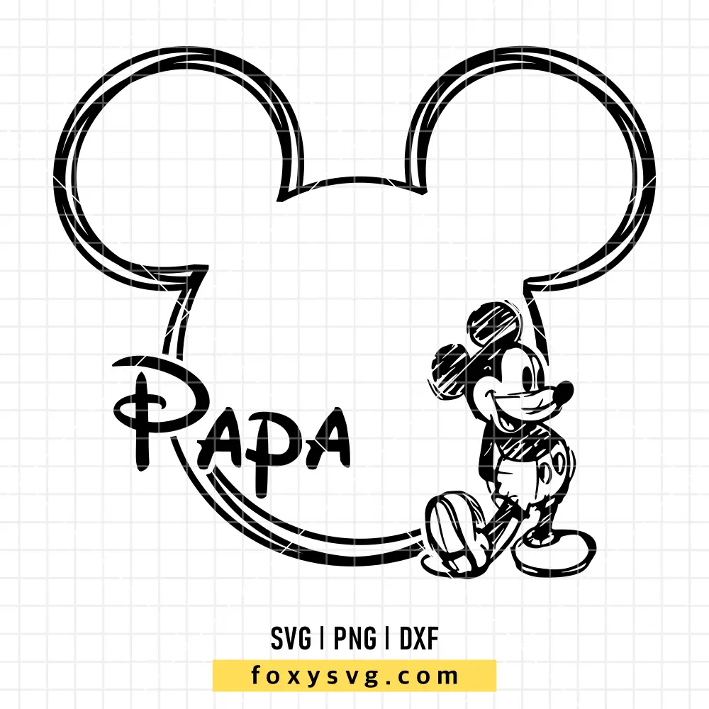 Papa Mickey Outline Sketch SVG, PNG | Disney SVG Cut File for Cricut & Silhouette