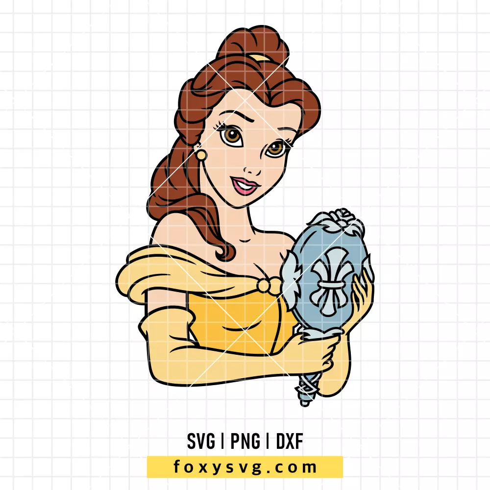 Princess Belle with a Mirror SVG, PNG | Disney Princess SVG Cut File for Cricut & Silhouette