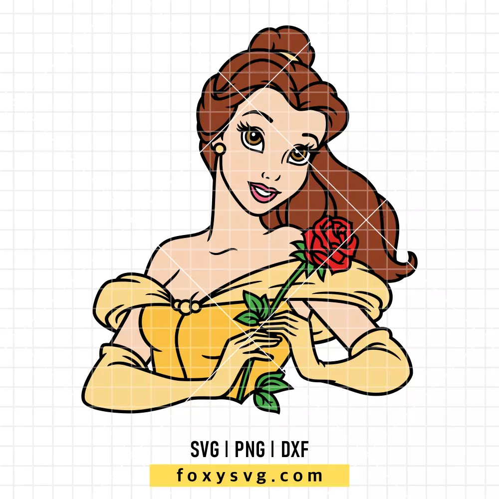 Princess Belle with a Rose SVG, PNG | Disney Princess SVG Cut File for Cricut & Silhouette