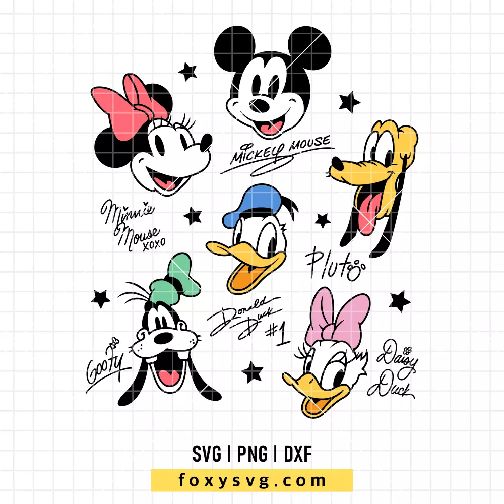 Retro Disney Friends Signatures SVG, PNG | Disney SVG Cut File for Cricut & Silhouette