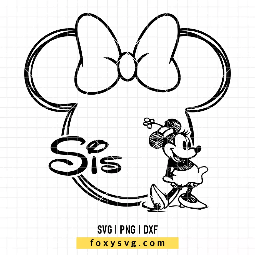 Sis Minnie Outline Sketch SVG, PNG | Disney SVG Cut File for Cricut & Silhouette