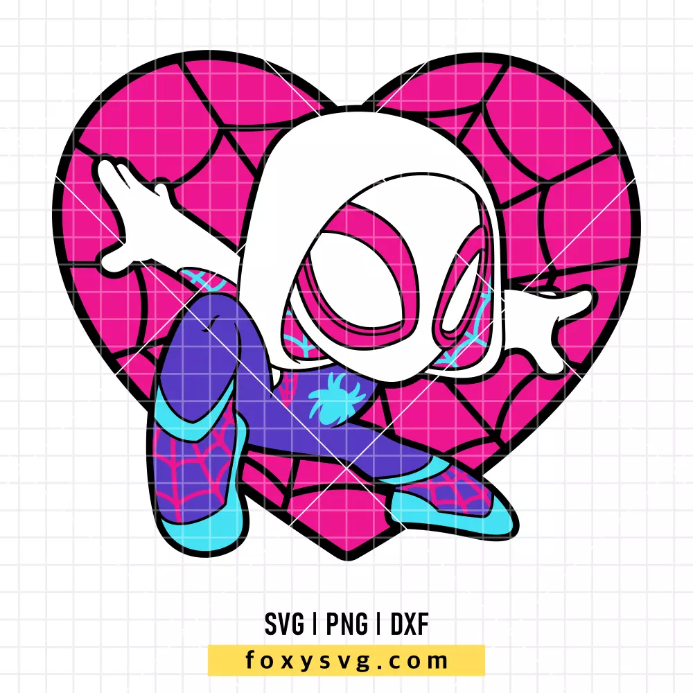 Ghost Spider Gwen Stacy Heart SVG | Superhero SVG PNG Design for Cricut, Silhouette