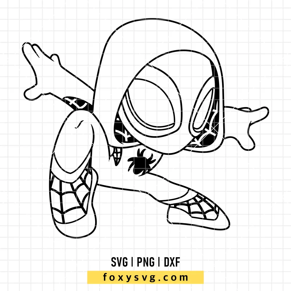 Ghost Spider Gwen Stacy Outline Sketch SVG | Superhero SVG PNG Design for Cricut, Silhouette