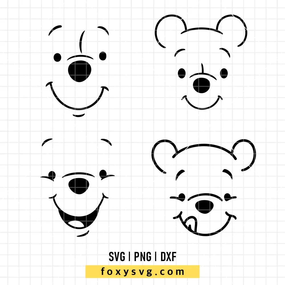Hunny Pooh Face Bundle SVG, PNG | Disney SVG Cut File for Cricut & Silhouette