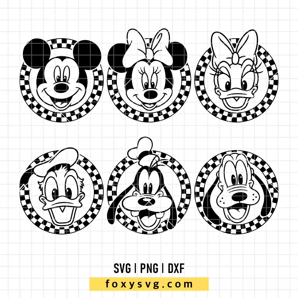 Mickey and Friends Checkered Circle Bundle SVG, PNG | Disney SVG Cut File for Cricut & Silhouette