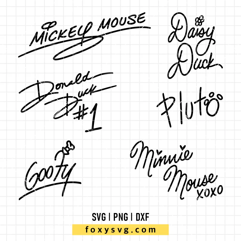 Mickey and Friends Signatures Bundle SVG, PNG | Disney SVG Cut File for Cricut & Silhouette