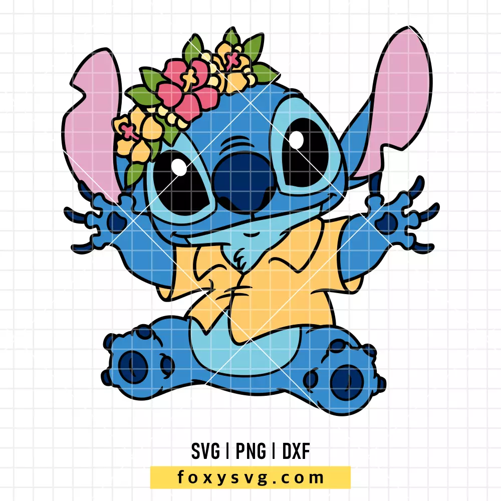 Stitch with Flowers SVG, PNG | Disney SVG Cut File for Cricut & Silhouette