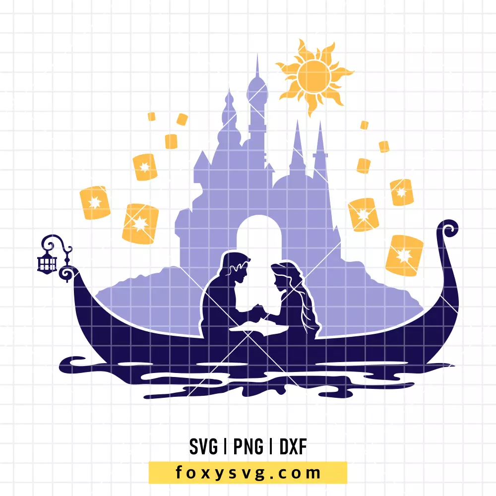 Tangled Boat and Castle Rapunzel SVG, PNG | Disney Princess SVG Cut File for Cricut & Silhouette