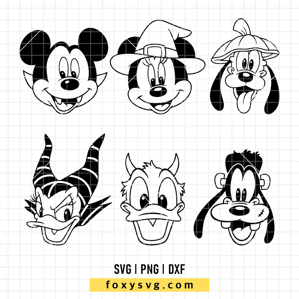 Disney Friends Outline Halloween Bundle SVG, PNG | Disney SVG Cut File for Cricut & Silhouette