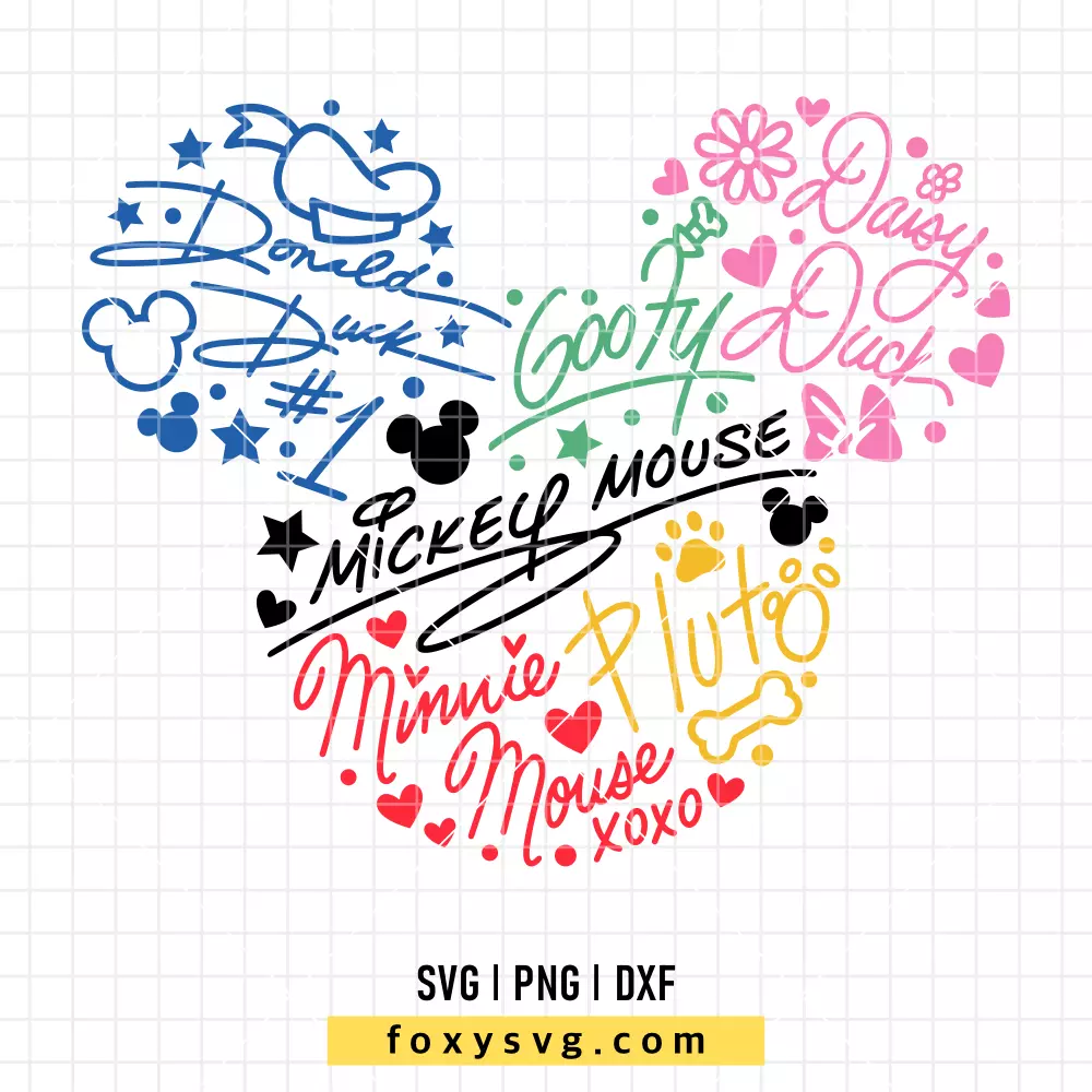 Mickey and Friends Signatures Ears SVG, PNG | Disney SVG Cut File for Cricut & Silhouette