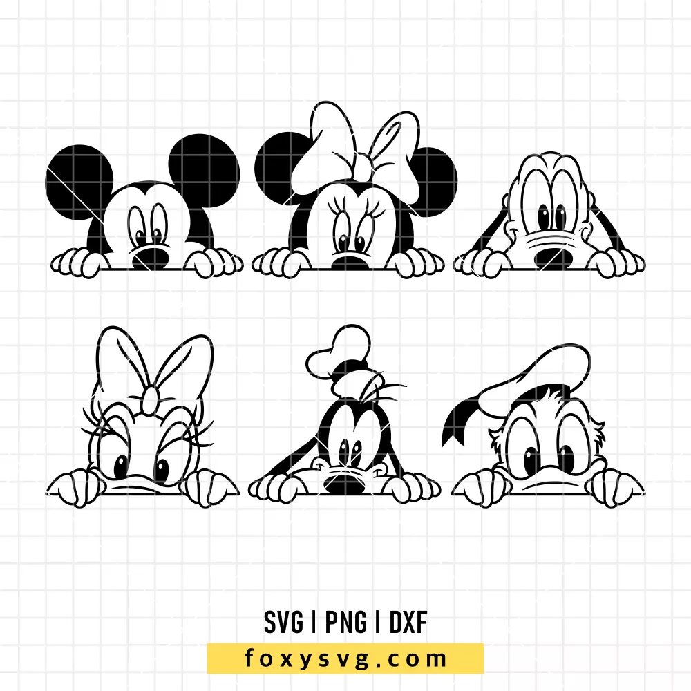 Peeking Disney Friends Outline Bundle SVG, PNG | Disney SVG Cut File for Cricut & Silhouette