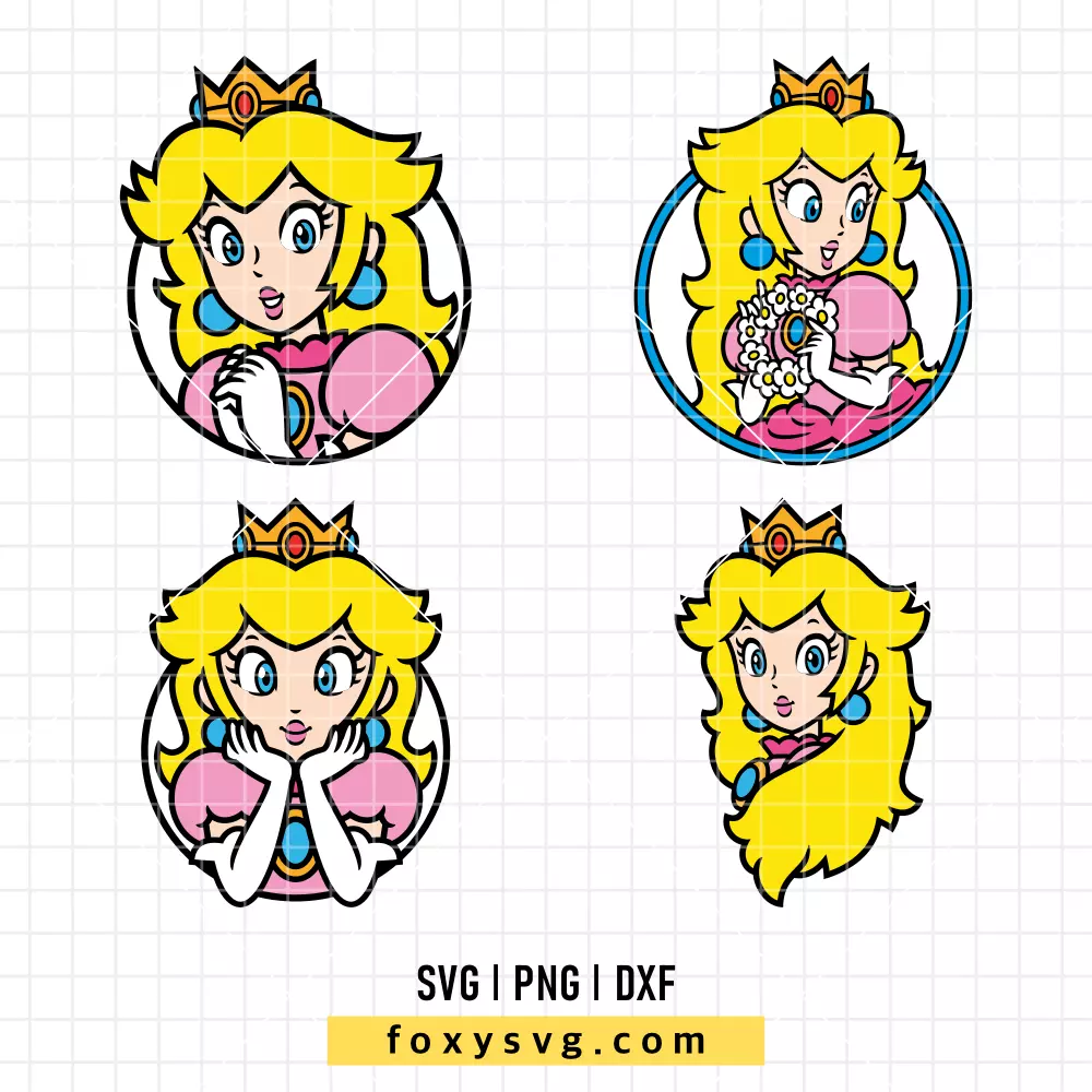 Princess Peach Face Bundle SVG, PNG | Trendy SVG Cut File for Cricut & Silhouette