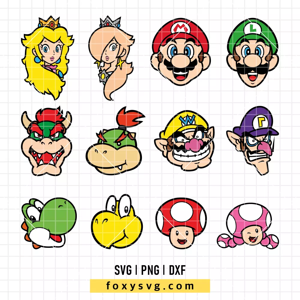 Super Mario Characters Heads Bundle SVG, PNG | Trendy SVG Cut File for Cricut & Silhouette