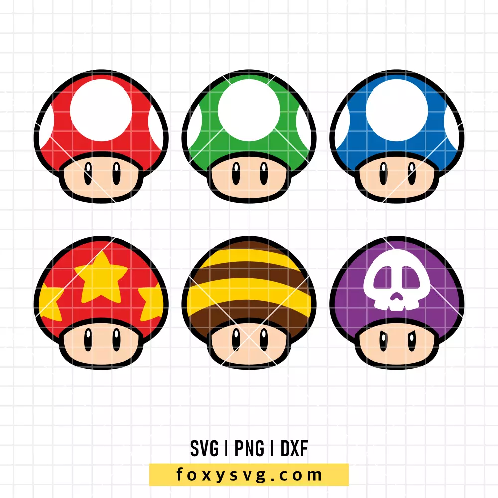 Super Mario Mushroom Bundle SVG, PNG | Trendy SVG Cut File for Cricut & Silhouette