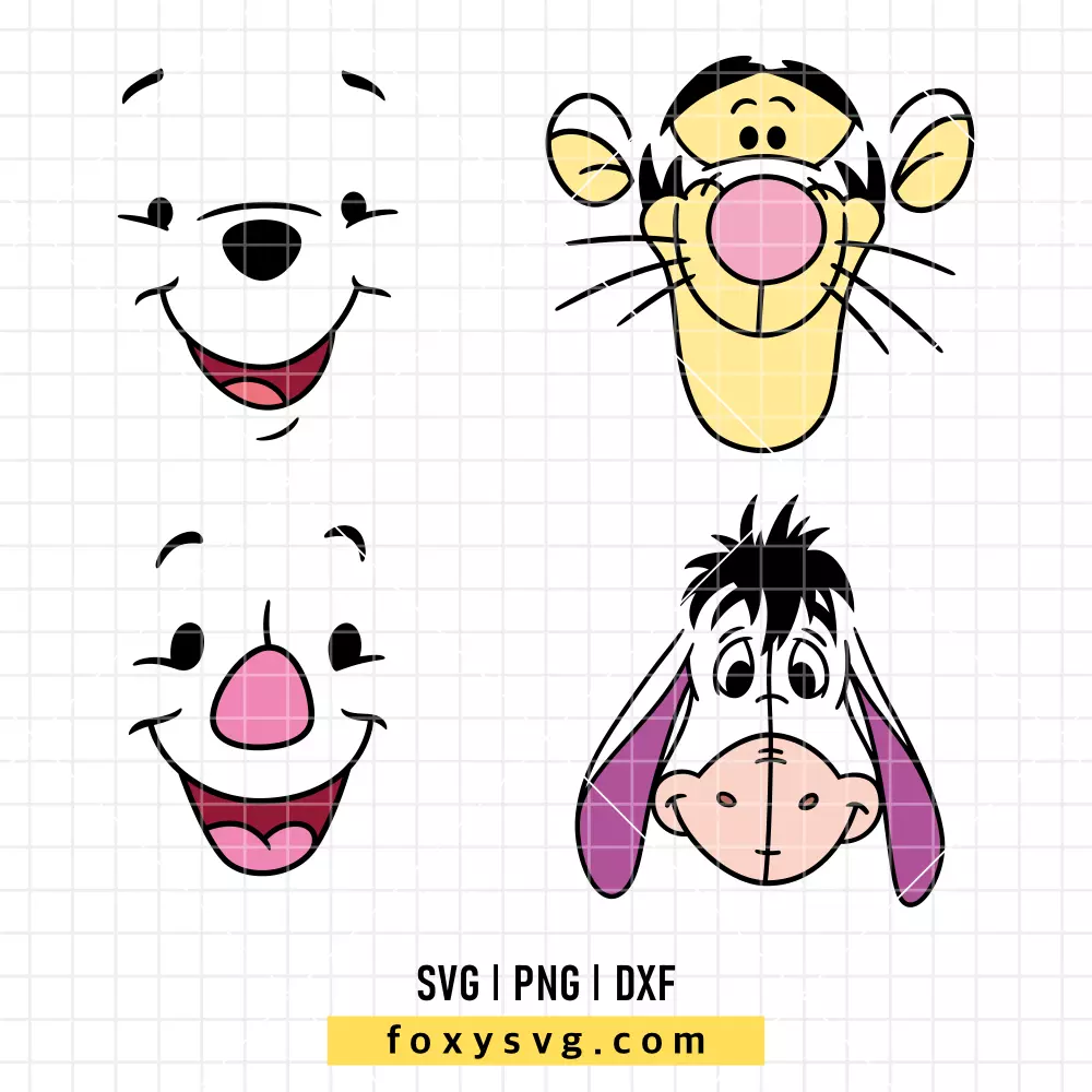 Winnie the Pooh & Friends Face Bundle SVG, PNG | Disney SVG Cut File for Cricut & Silhouette