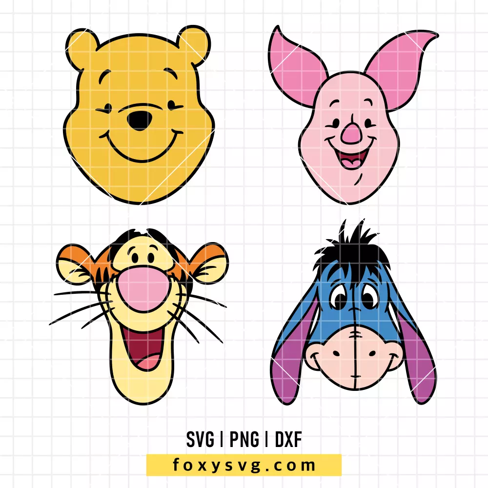 Winnie the Pooh Characters Face Bundle SVG, PNG | Disney SVG Cut File for Cricut & Silhouette