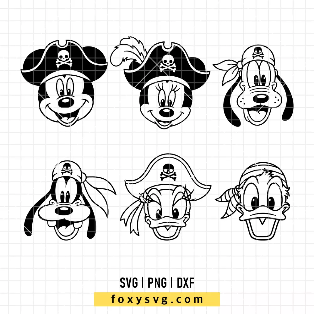 Mickey and Friends Pirate Cruise Outline Bundle SVG, PNG | Disney SVG Cut File for Cricut & Silhouette