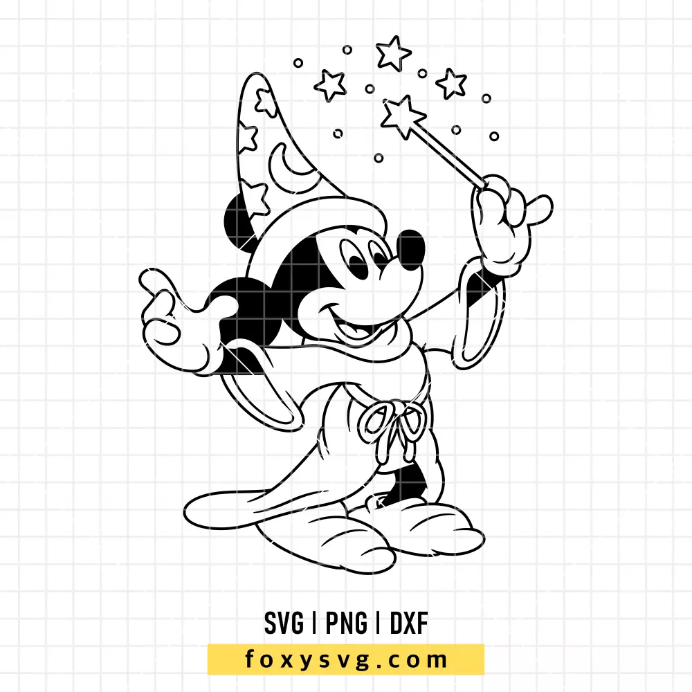 Sorcerer Mickey Mouse Outline SVG, PNG | Disney SVG Cut File for Cricut & Silhouette