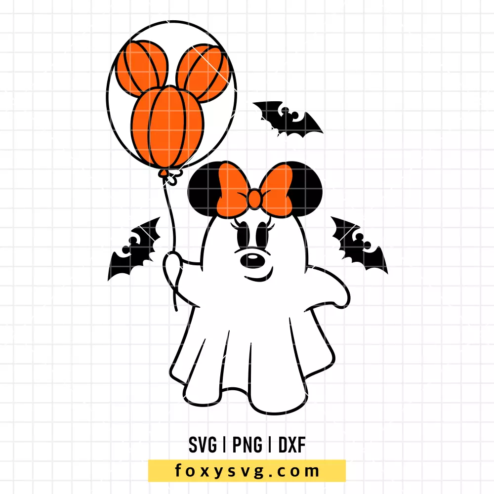 Minnie Cute Ghost with Balloon SVG, PNG | Disney SVG Cut File for Cricut & Silhouette